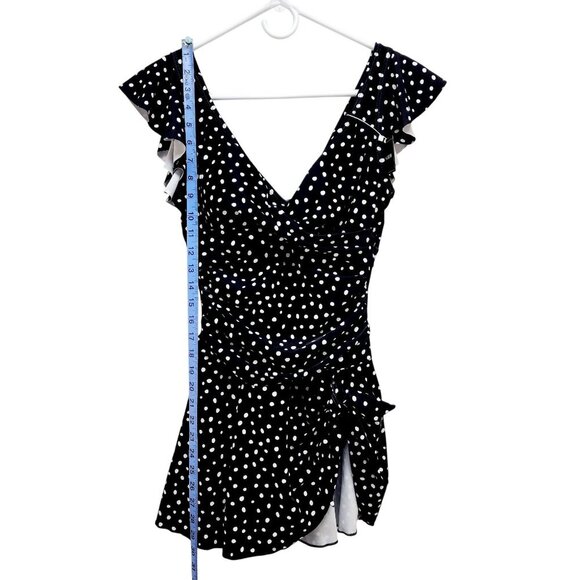 Polka Dot Ruffle One-Piece Swimsuit With Wrap Tie - Aidonger Size S Navy White - Picture 7 of 10